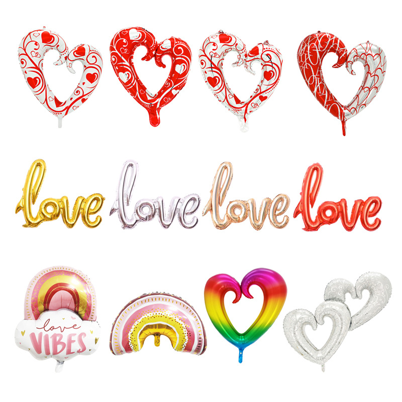 Cross-Border 18-Inch 36-Inch Printed Hook Heart Valentine's Day Wedding Celebration Decoration Aluminum Balloon Wedding Love Balloon Wholesale