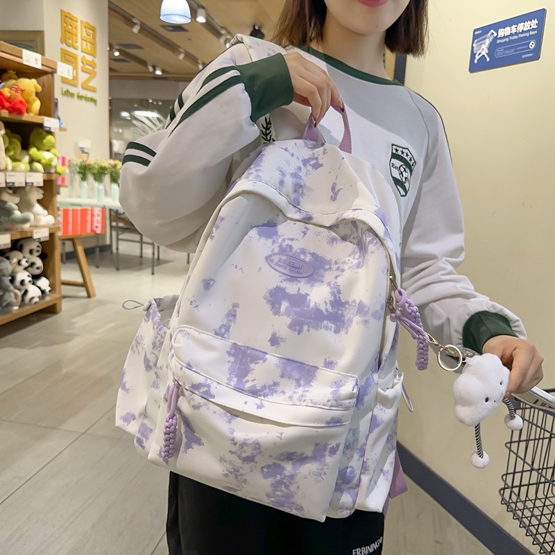 书包女大容量双肩包 学院风日系女大学生双背休闲简约扎染背包