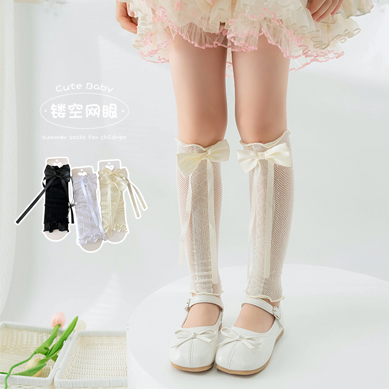 儿童袜套女春夏薄款蝴蝶结堆堆袜洛丽塔可爱防晒女童长筒袜袖套