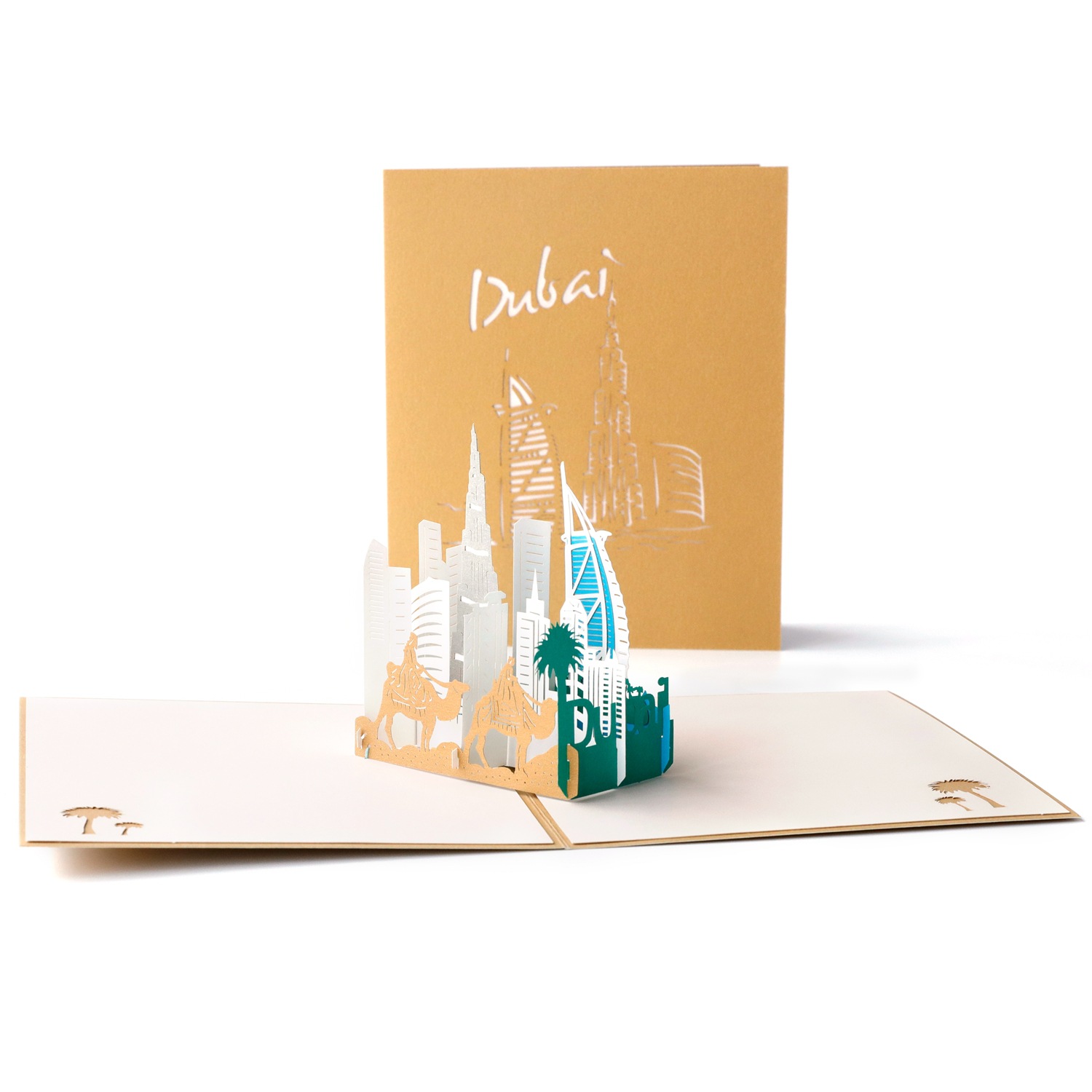 立体贺卡迪拜帆船3d创意手工留言卡片城市建筑纸雕祝福明信片批发