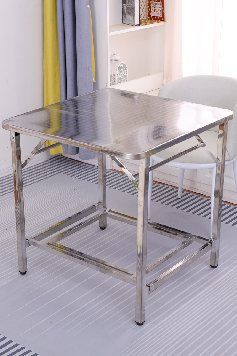 批发不锈钢折叠圆桌子餐桌家用烤火桌子小方桌正方形烤火架便携户