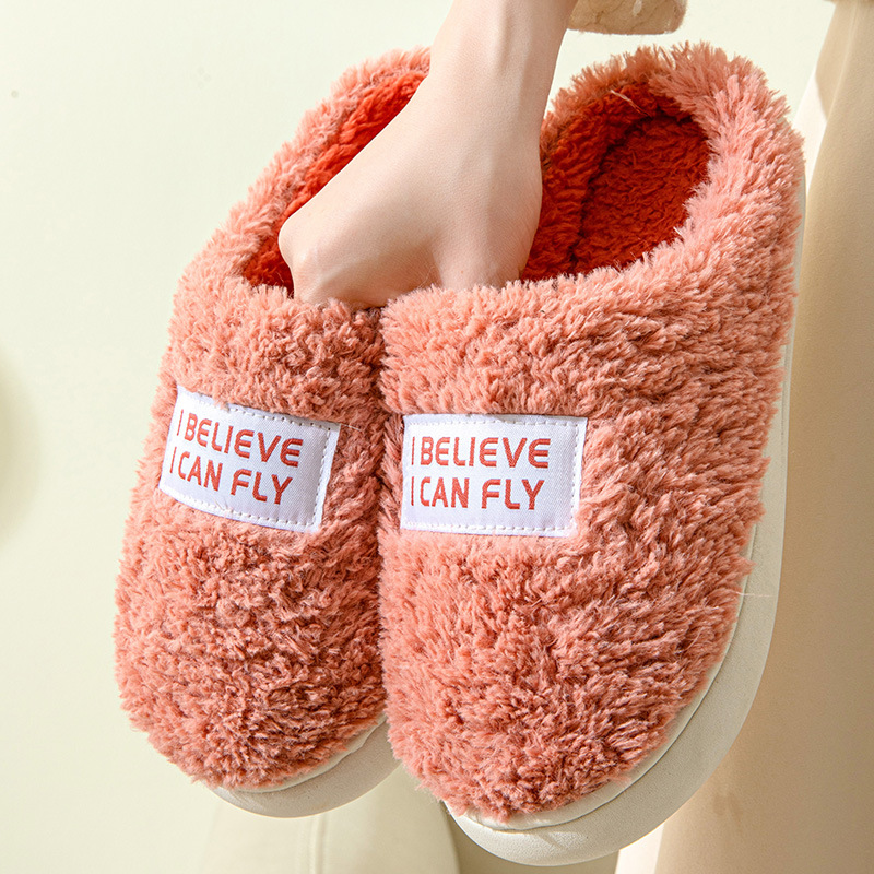 Winter New Fleece-Lined Fluffy Thick-Soled Cotton Slippers Women's Autumn Slippers Indoor Non-Slip Home Plush Cotton Slippers Wholesale