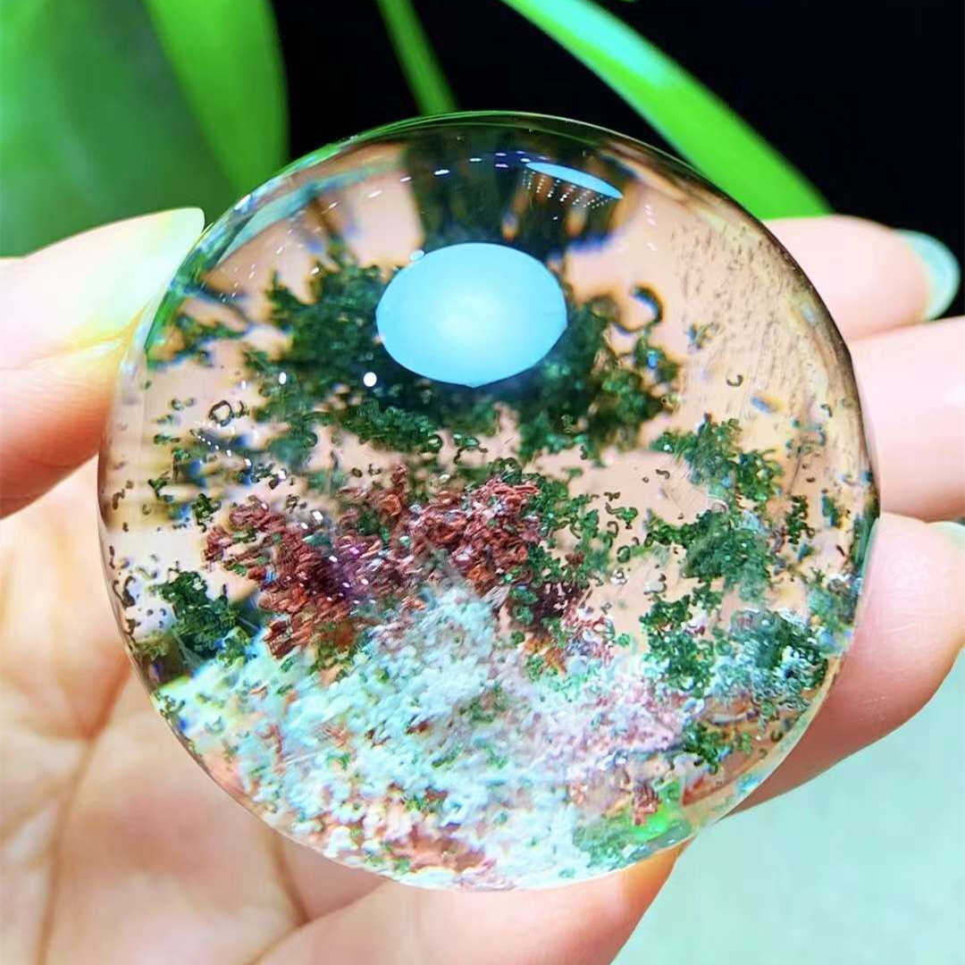 天然彩幽灵幽灵聚宝盆转运水晶球摆件绿幽灵球金字塔水晶原石摆件