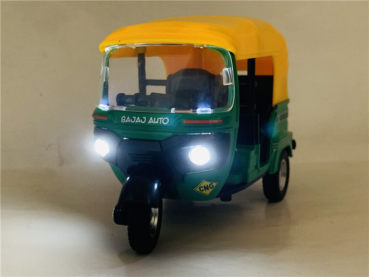 盒装1:14印度蹦蹦三轮车仿真合金小摩托车模型儿童玩具带声光回力