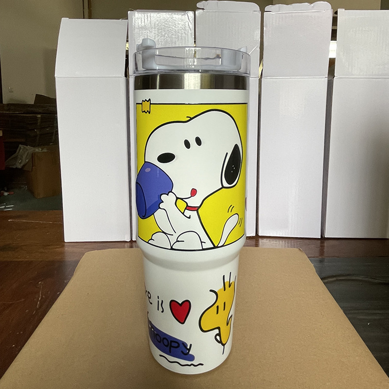 Cross-Border Cartoon 304 Stainless Steel Vacuum Cup with Straw Large Ice Cup Large Capacity 30Oz Car Cup