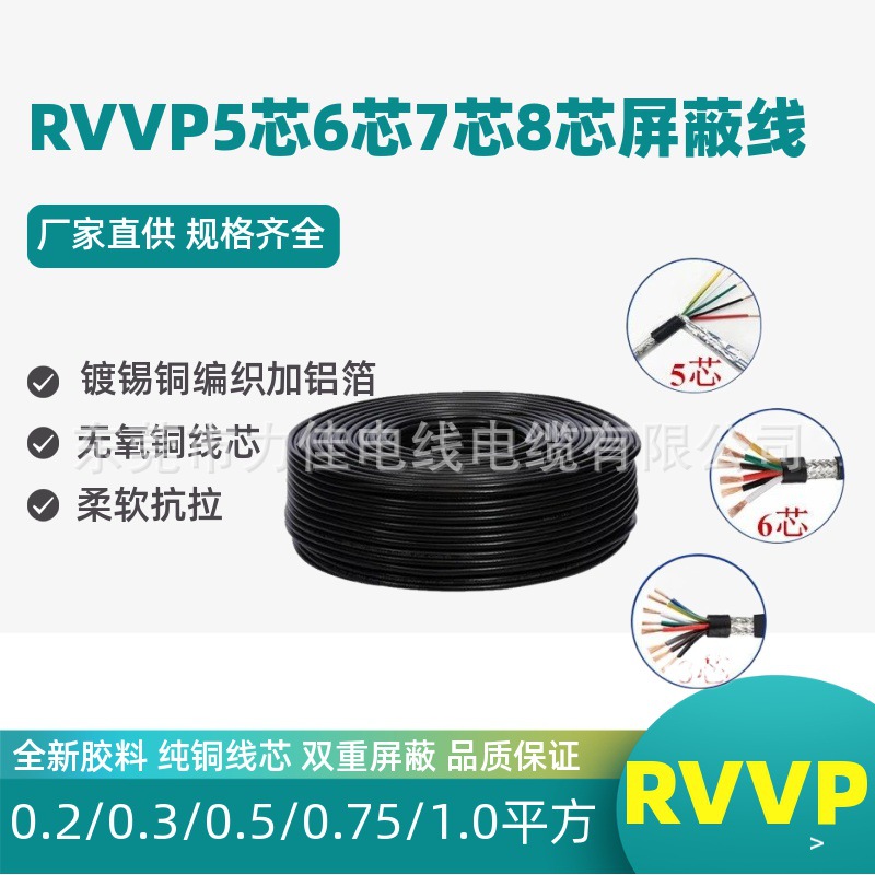 纯铜屏蔽线RVVP8芯0.3/0.5/0.75/1.0平方八芯信号抗干扰电线电缆