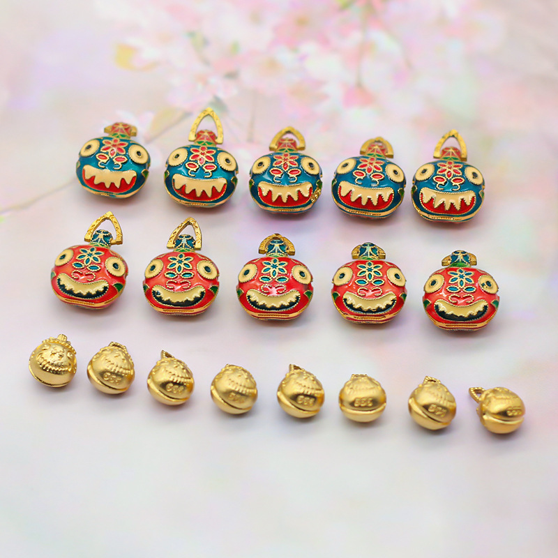 精工保色沙金吞金兽 铜珐琅彩一家三口吊坠 沙金烧蓝吞金兽小提溜