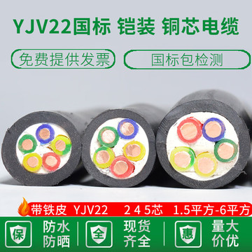 %国标铜芯yjv22铠装电缆线2 3 4 5芯1.5 2.5 4 6平方户外三相电线