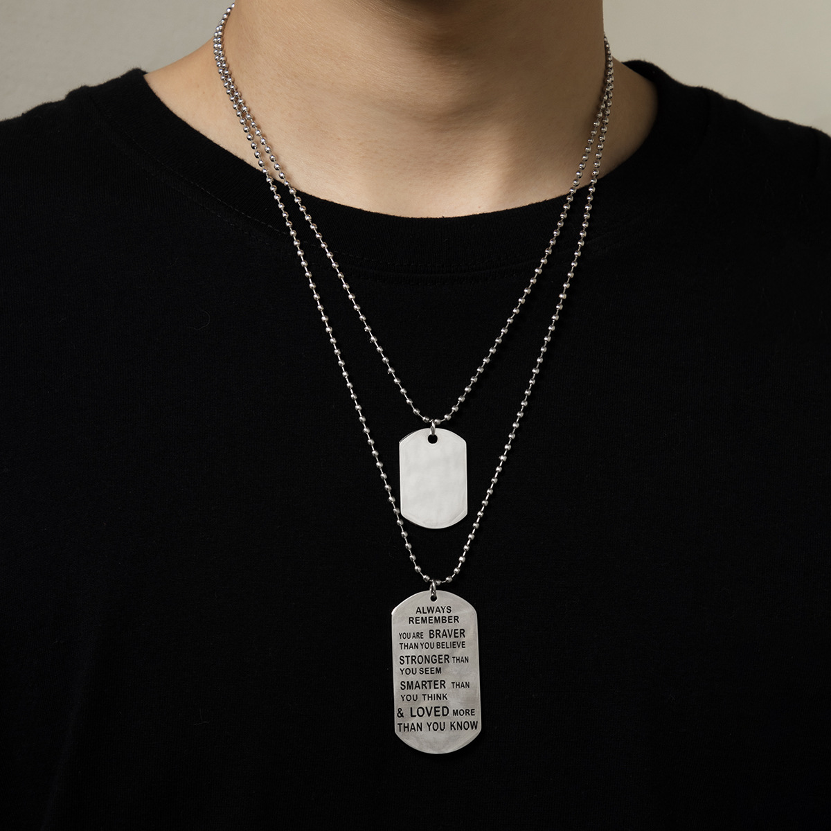 潮款大兵钛钢光面军牌项链 欧美风时尚潮流镜面刻字挂件男士项链