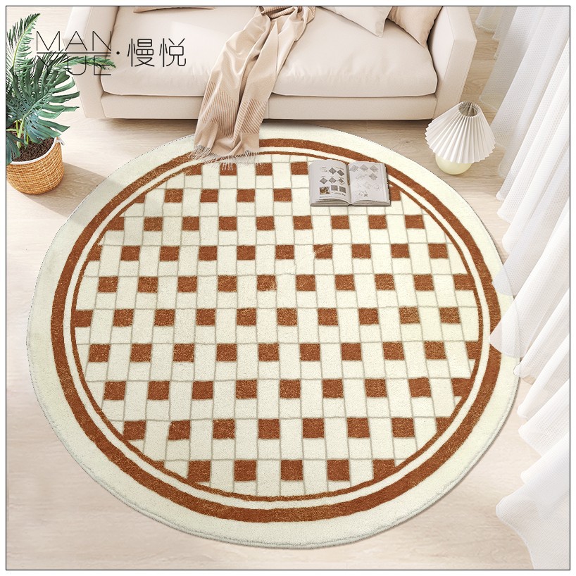Simple Cashmere-like round Mat Abstract Thickened and Densely Woven Bedroom Foot Mat Non-Slip Swivel Chair Internet Celebrity Photography Carpet