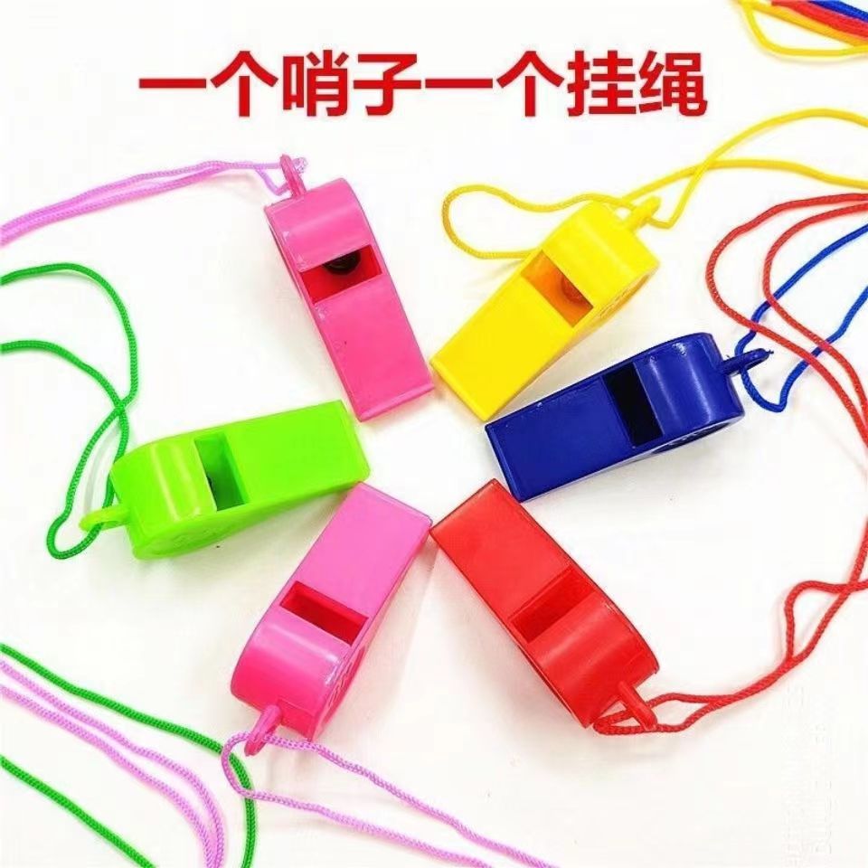 24 Pcs Per Pack with Rope Children Whistle Wholesale Cheer Atmosphere Props Supplies Whistle Plastic Whistle Necklace Toys