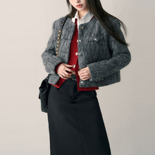 韩剧穿搭高级感灰色小香风外套成熟高级感短款廓形毛呢大衣女装