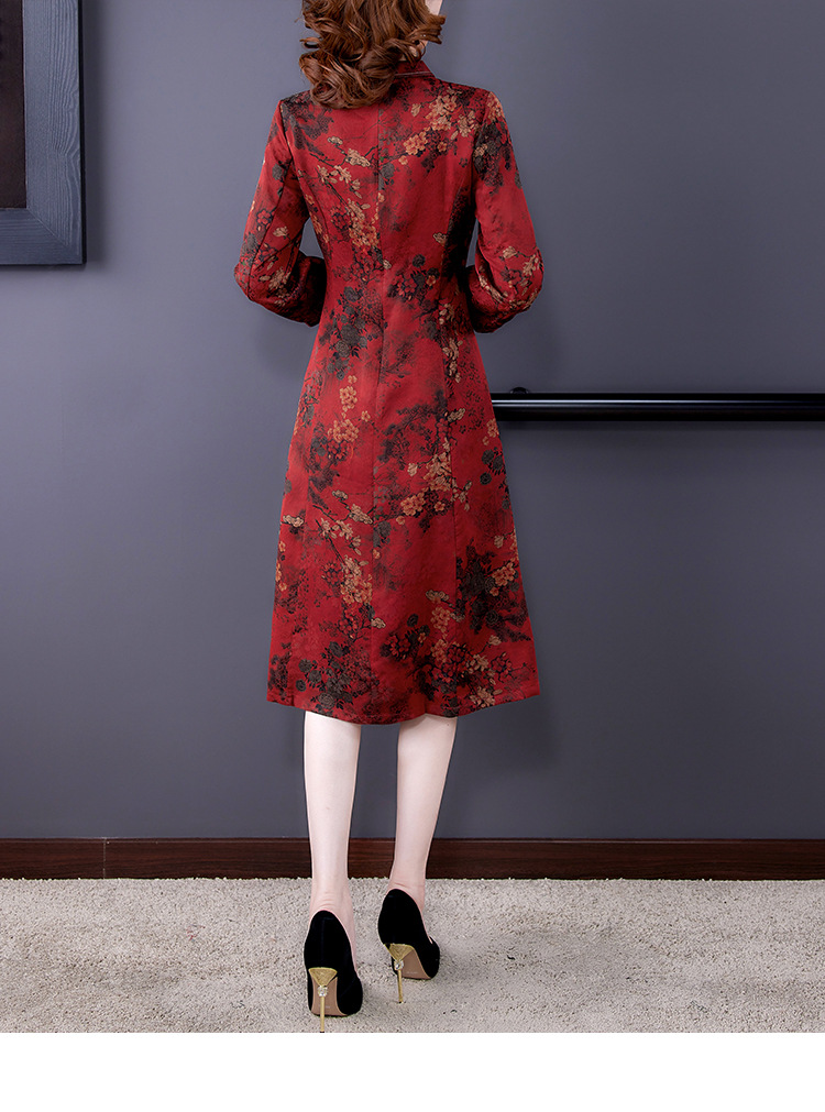 花罗香云纱连衣裙女2021春新款中国风气质优雅修身妈妈装中长款裙