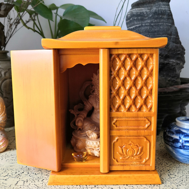 全实木带门小佛龛雕刻台龛迷你型随身佛盒源头厂家可定 做