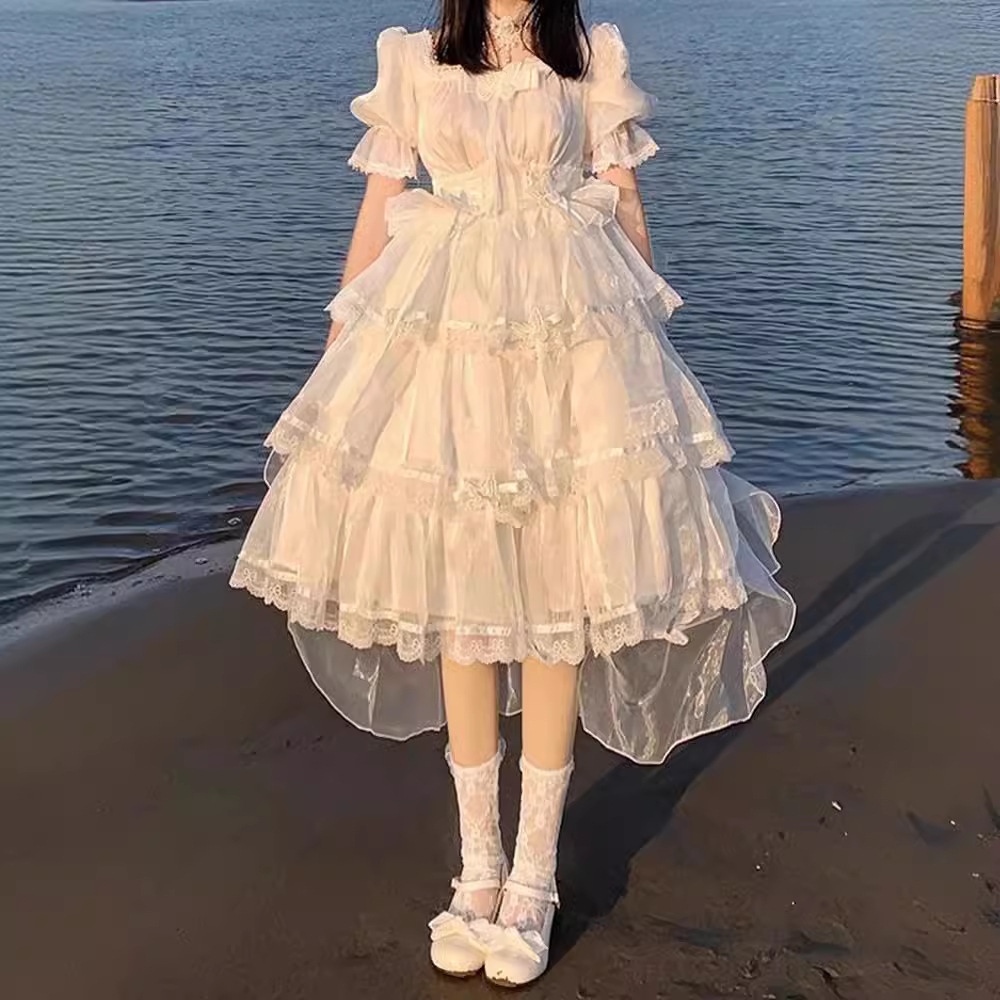 短袖op洛丽塔公主裙洋装花嫁生成色三段式lolita连衣裙仙立hk