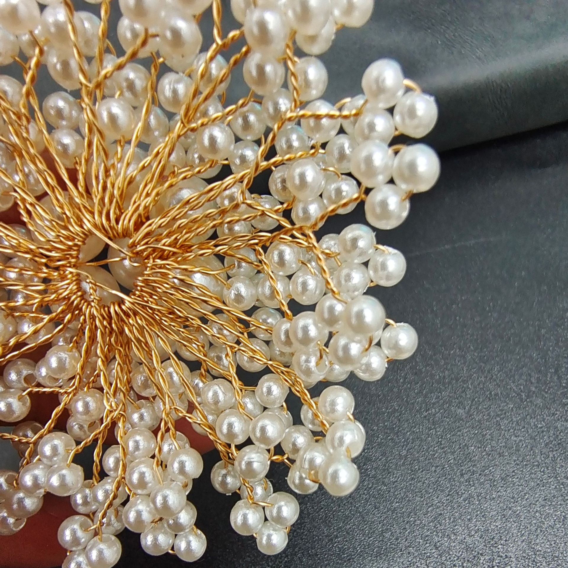 现货手工编织珍珠胸针 铜丝花 diy配件水晶珠花汉服鞋帽装饰配件