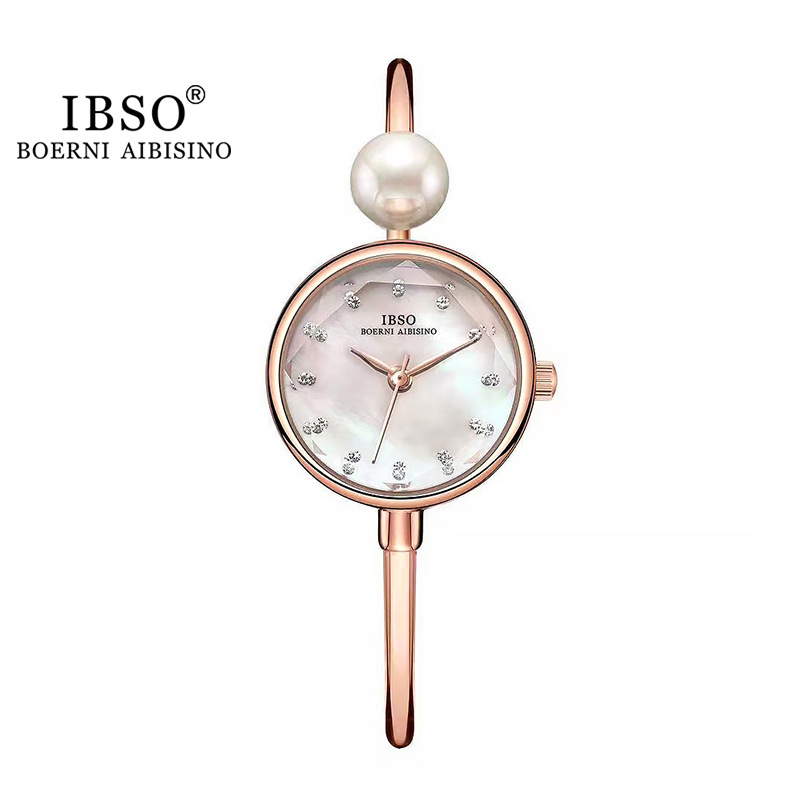 Ibso Shell Surface Pearl Watch Female Tik Tok Live Stream Popular Exquisite Diamond Cut Surface Small Bracelet Trendy