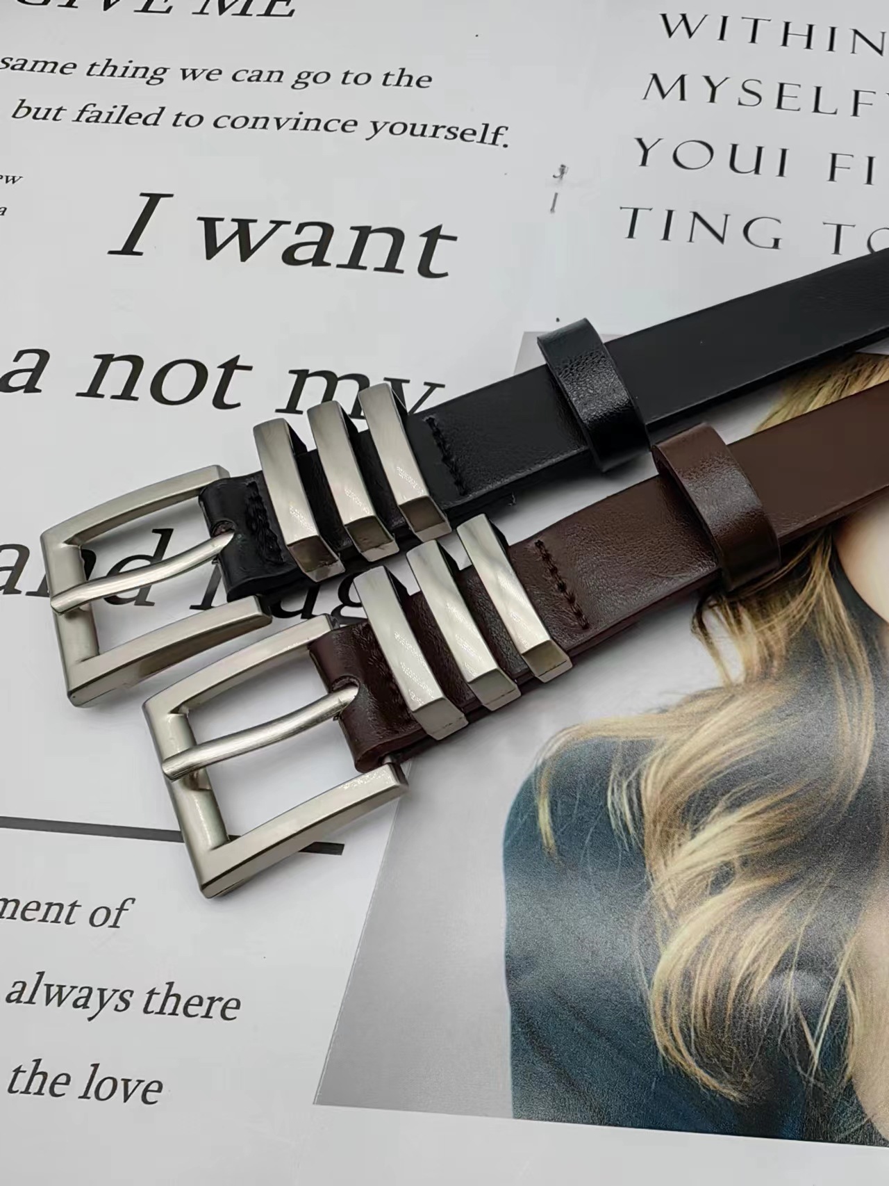 潮流韩版ins文艺青年范银色针扣男女士装饰腰带时尚搭配各种服饰