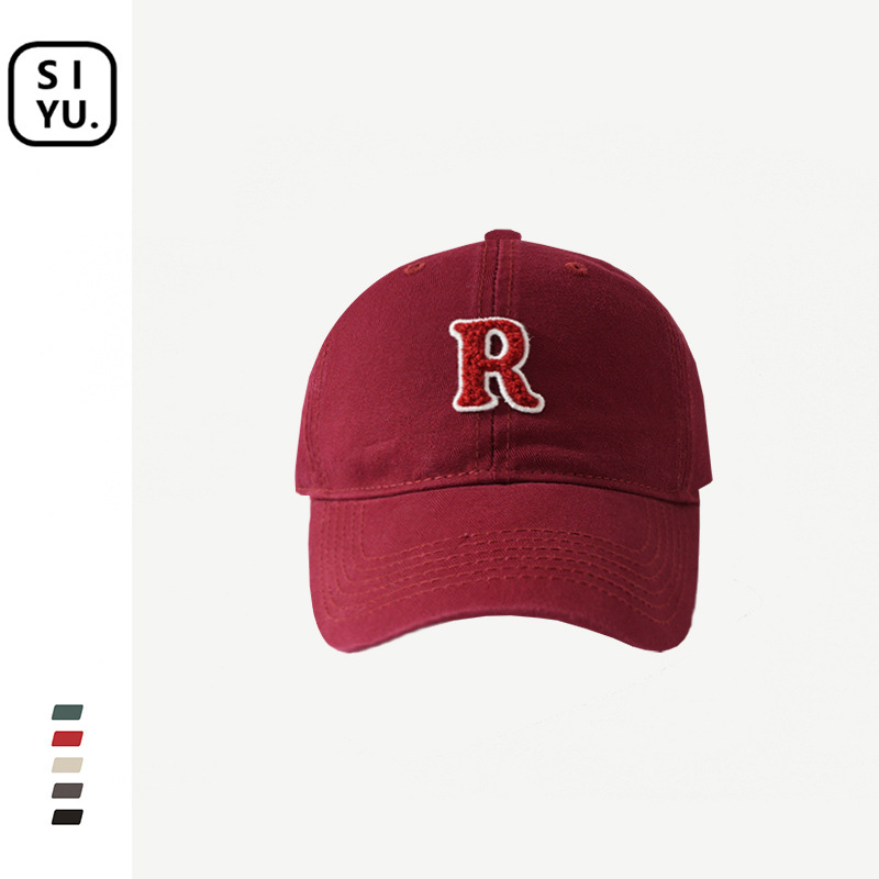 High Quality American Fashion Brand R Letter Embroidery Washed Cotton Baseball Cap Men and Women Couple Big Head Circumference Peaked Cap Wide Brim