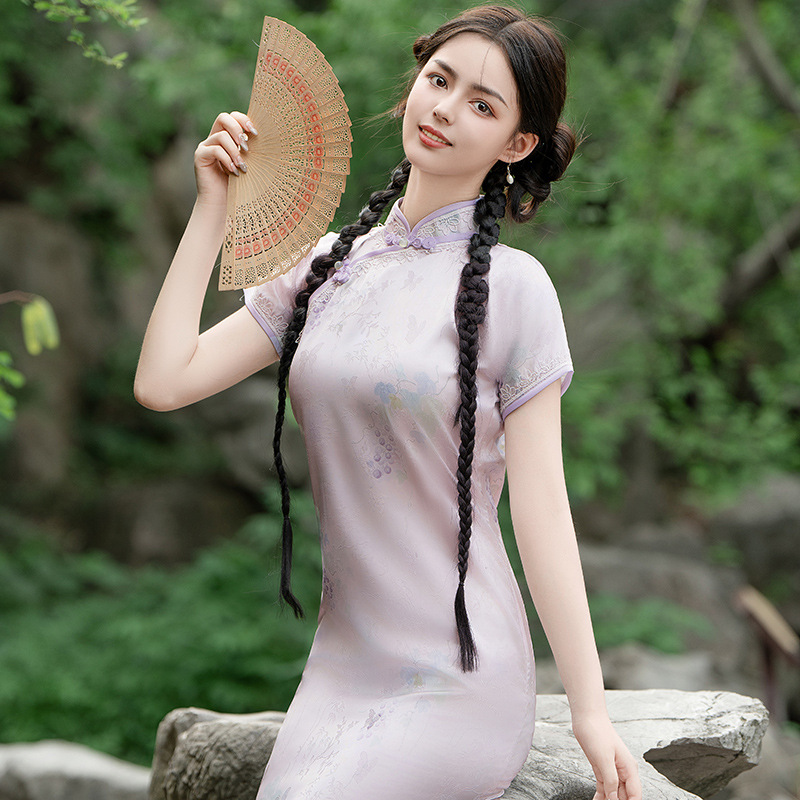 新款仿醋酸提花优雅气质旗袍 复古风情民国风日常休闲文艺女旗袍