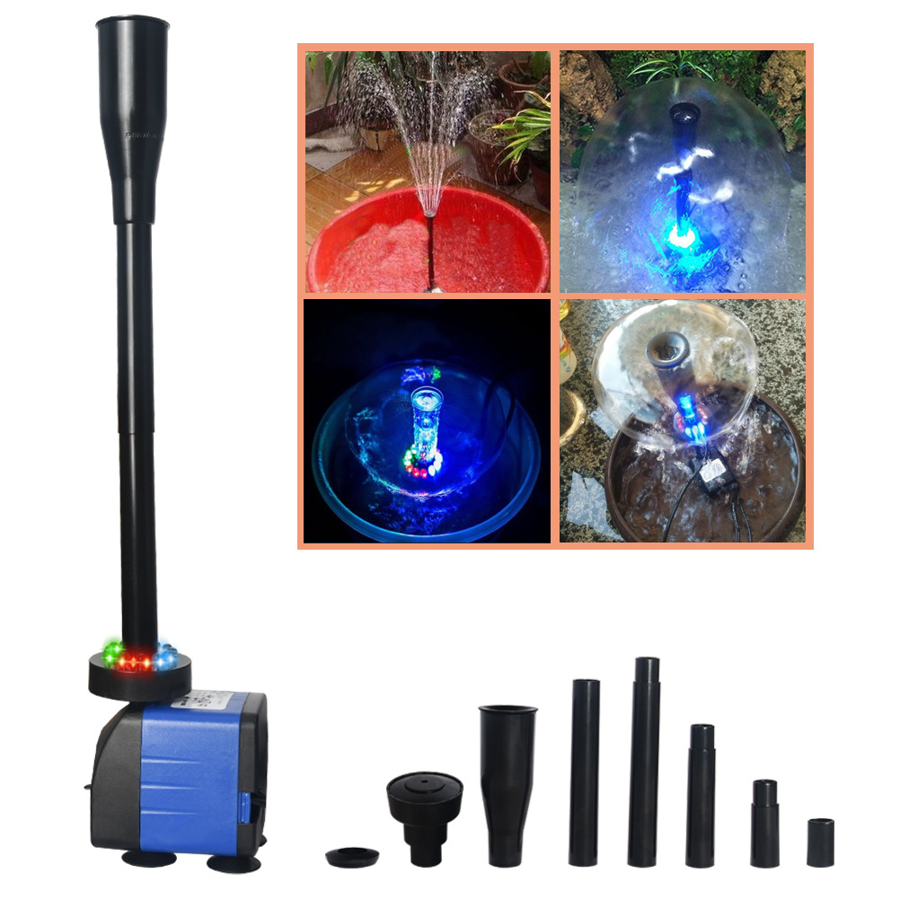 sm-068带12灯鱼缸水泵 蓝色三合一鱼缸造景潜水泵 水族静音增氧泵