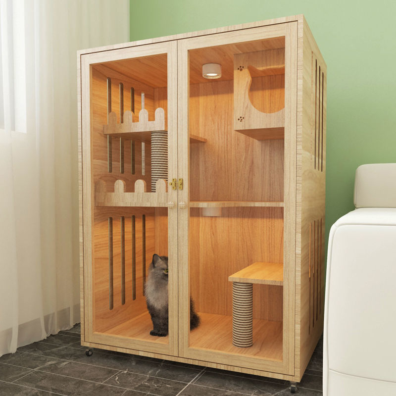 猫柜子家用别墅实木订作大空间玻璃木质笼子柜笼子豪华独立站代发