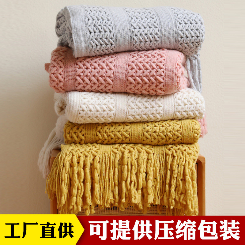 Nordic Sofa Blanket Cover Blanket Knitted Blanket Homestay Hotel Throw Blanket Bed Runner Hollow Blanket Bed Blanket Nap Blanket