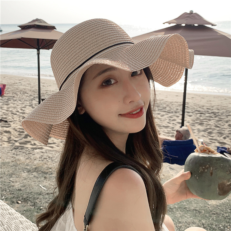 Hat Female Summer Korean Style All-Matching Sun Hat Sun Protection Foldable Ruffled Straw Hat Beach Hat Seaside Vacation
