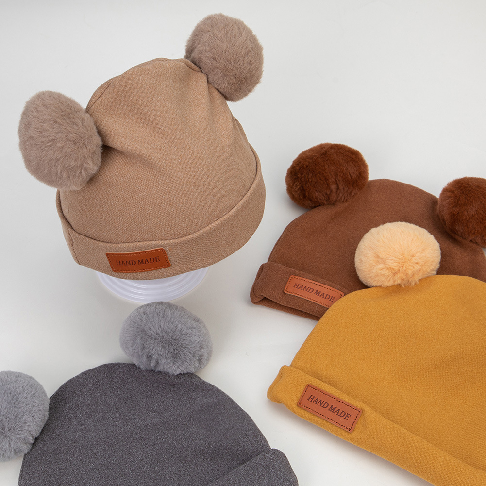 Cross-Border New Arrival Children's Cashmere-like Sleeve Cap Baby Double Fur Ball Head Protection Hat Autumn and Winter Baby Baotou Warm Hat