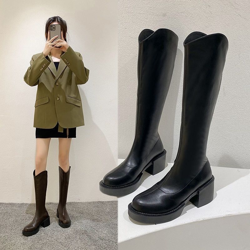 长筒靴女骑士靴年秋冬季新款切尔西靴牛仔靴高筒马丁靴长靴子