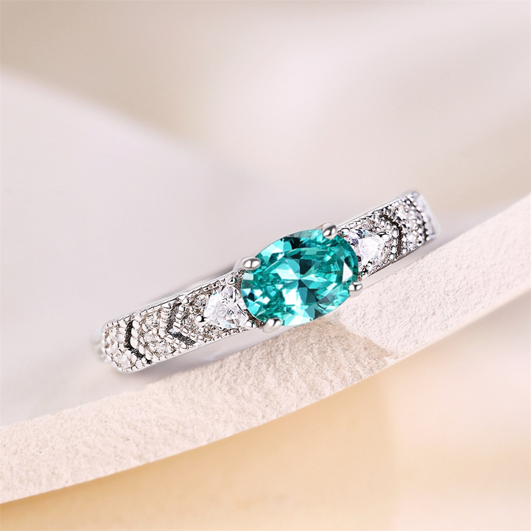 轻奢日常通勤款彩宝钻戒s925银1克拉绿钻帕拉伊巴色戒指一件代发