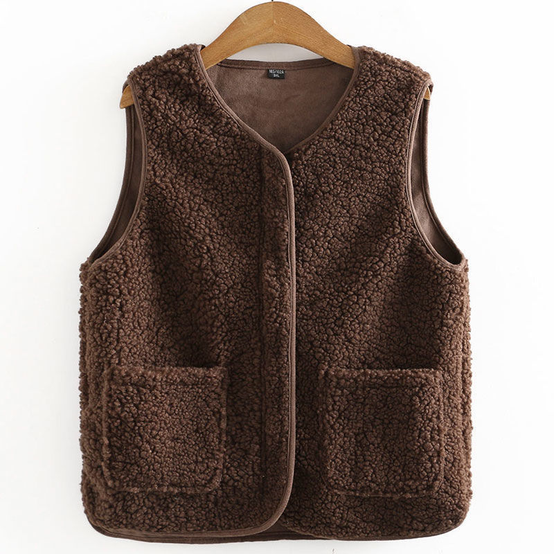 Lamb Wool Vest Women's Autumn and Winter Fur Integrated Outer Wear Warm Waistcoat Vest Zipper Velvet Padded Thickened Coat