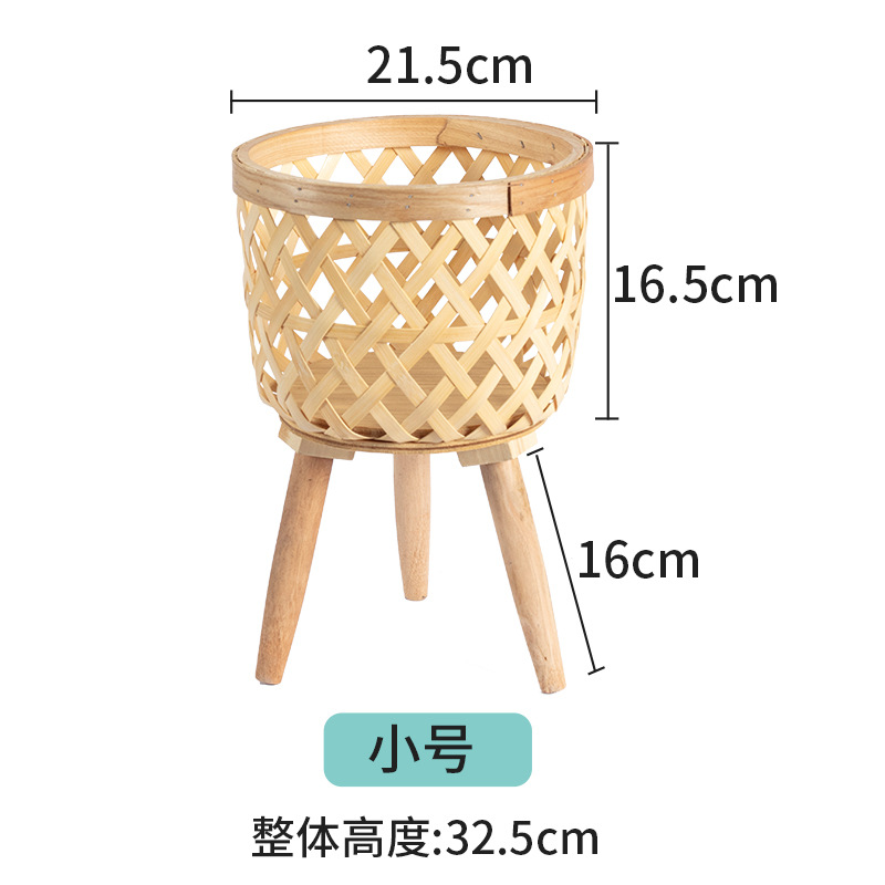 Nordic Instagram Style Living Room Plant Bamboo Weaved Flower Basket Decoration Monstera Deliciosa Rattan Woven Flowerpot Balcony Flower Rack Woven Basket