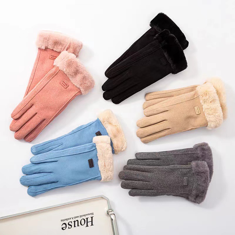 thickened fleece-lined autumn and winter new wind-proof and cold protection cycling gloves warm and cute women‘s outdoor cycling hand