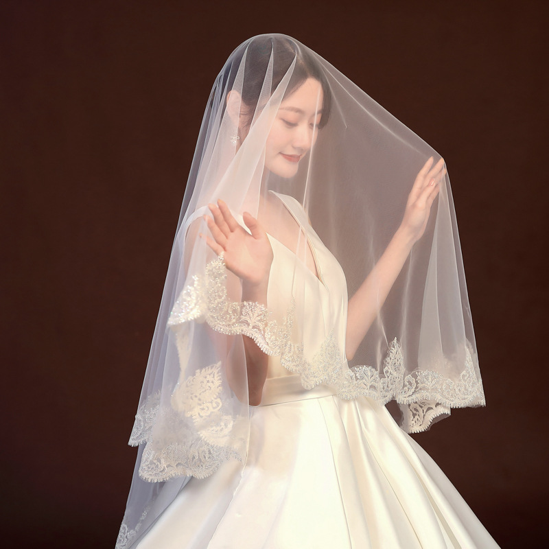 新娘结婚庆头纱 婚纱礼服亮蕾丝头纱 写真拍照旅拍造型纱