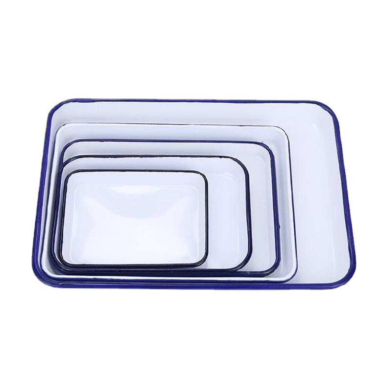 实验室托盘带盖.平底盘医疗搪瓷盘多用白瓷盘老式多尺寸器械纹绣