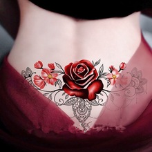 半纹身贴腹部翅膀蕾丝玫瑰花朵遮盖肚子小腹真女一件批发跨境
