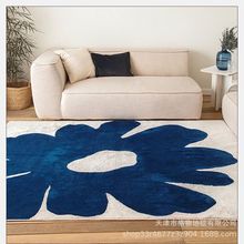 跨境 仿羊绒ins风简约抽象花朵客厅茶几地毯侘寂风卧室地垫床边毯