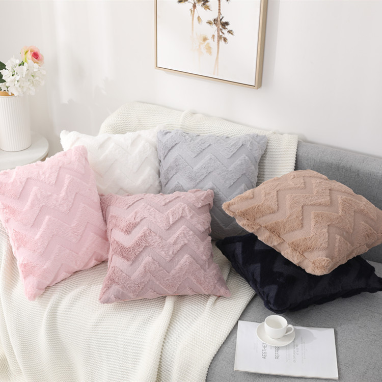 Amazon Cross-Border Rabbit Fur Quilted Plush Pillowcase Solid Color Sofa Pillow Bedside Throw Pillowcase Cushion Lumbar Cushion Cover