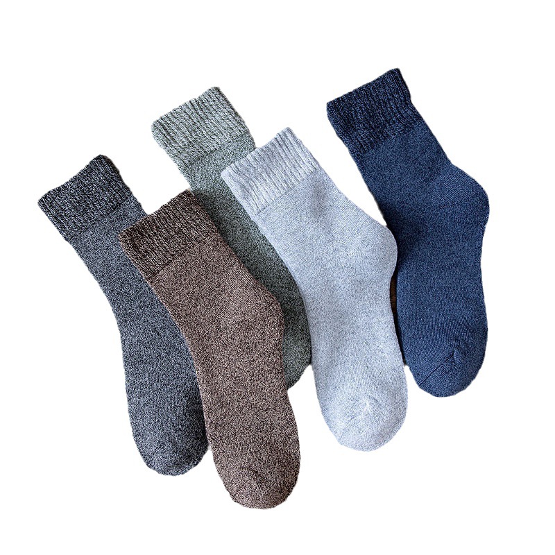 Socks Men Winter Mid-Calf Length Socks Wool Socks Solid Color Male Socks Women's Socks Stockings Warm Velvet Padded Thickened Terry-Loop Hosiery