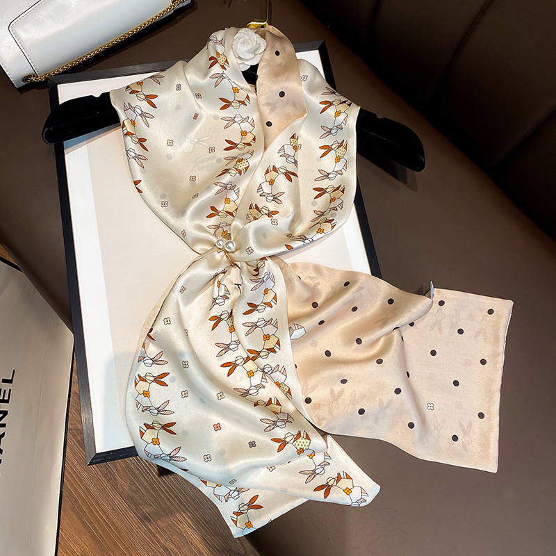 Mulberry Silk Scarf Women's Korean New Spring and Summer Long Double-Layer Double-Sided Silk Scarf Thin Narrow Ribbon Long Neckerchief