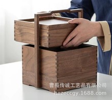 新中式木提盒仿古带盖茶点月饼包装盒收纳春日野餐盒小提篮食盒
