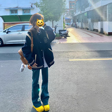 美式复古高街刺绣棒球服女春秋冬休闲新款oversize飞行员夹克外套