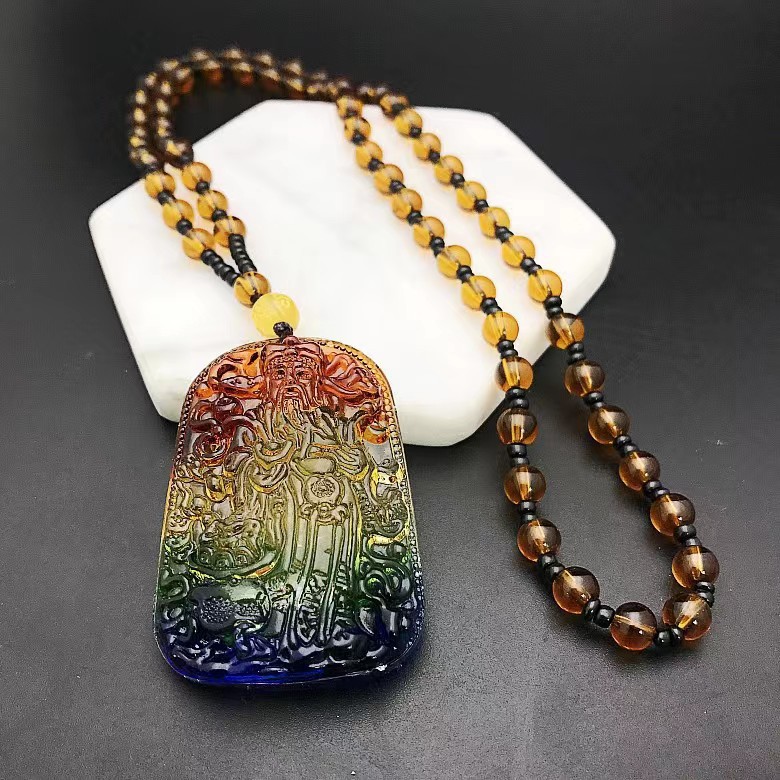 Colorful Colored Glaze Pendant Crystal Stall Necklace Guanyin Buddha Maitreya Long Necklace Sweater Chain Jewelry Wholesale