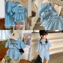 韩国亲子装夏季全家装套装短袖男女柔软母女婴儿装爬服半身裙