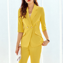 黄色西装套装女春夏季2023新款时尚设计感薄款职业气质休闲工作服