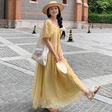 茶歇法式高级感仙气超仙森系连衣裙女夏季2024新款显瘦泡泡袖长裙