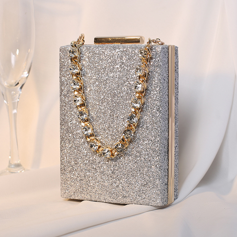 Cross-Border New Arrival Dinner Bag Rhinestone Chain Portable Crossbody Small Square Bag Women's Small Bag Ladies Banquet