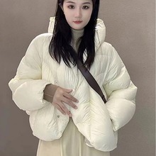 网红江南布衣短款粉色羽绒服女款2023新款宽松加厚白鸭绒平湖外套