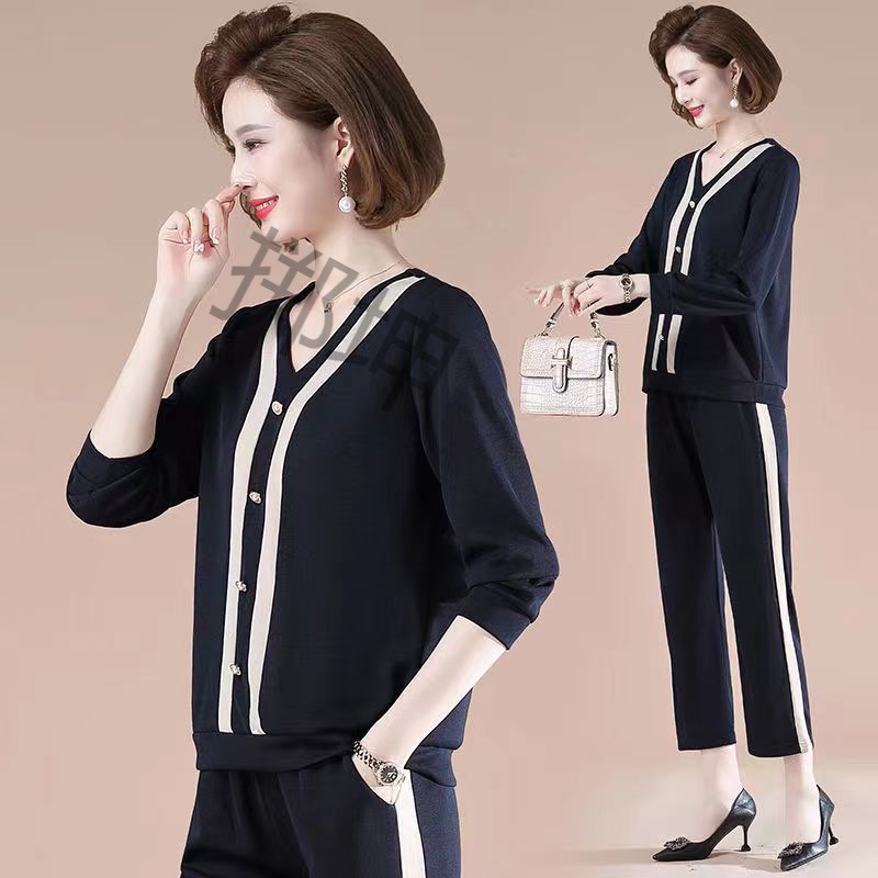 zk妈妈装长袖套装女秋中老年两件套气质洋气小衫40岁女装年轻妈妈